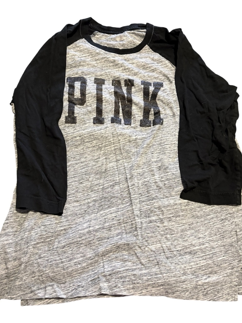 PINK Victoria's Secret Black Sleeve Grey Heather Raglan Tee